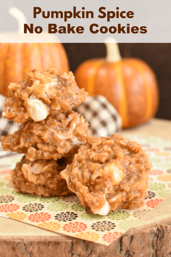 a stack of no bake cookies and a pumpkin